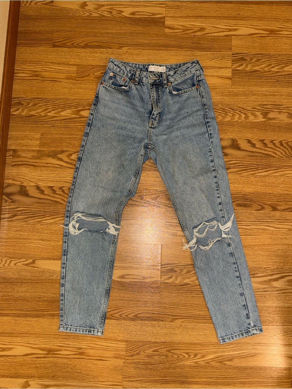 Topshop Light Blue Straight Leg Distressed Jeans